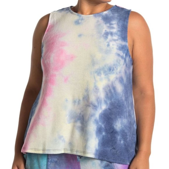 Gibson Nordstrom Elizabeth Tie Dye Plush Tank Top Racerback Navy & Pink Size 2X - Picture 1 of 7